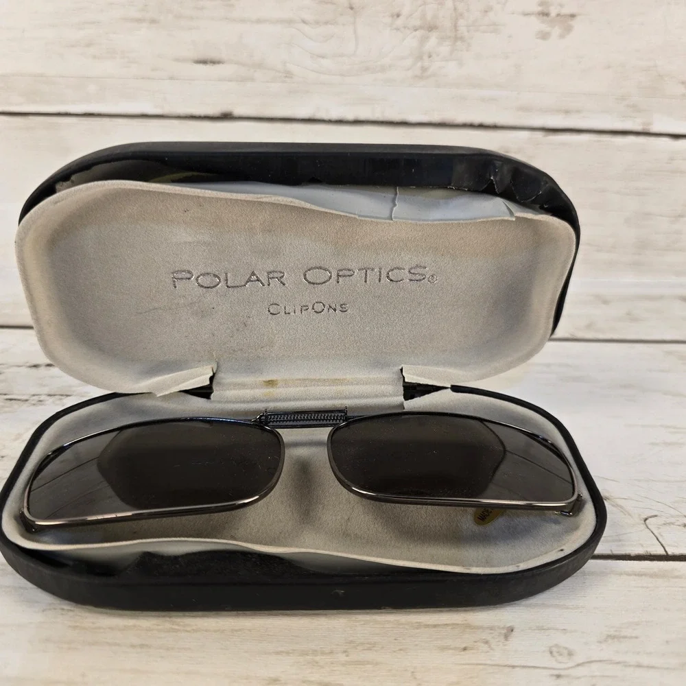 Polar Optics Clip On Sunglasses Polarized Dark Tint Rectangular with Case